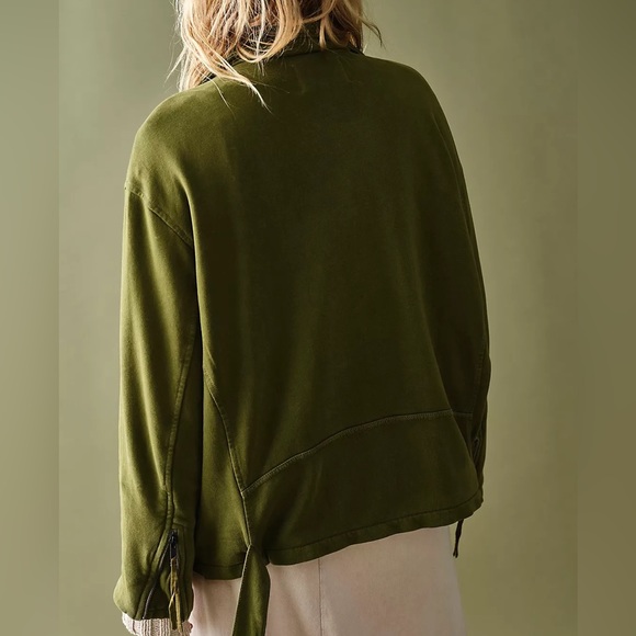 NWT Free People Rebel Rebel Knit Moto Jacket - Olive Sparrow (Small) - Picture 4 of 5